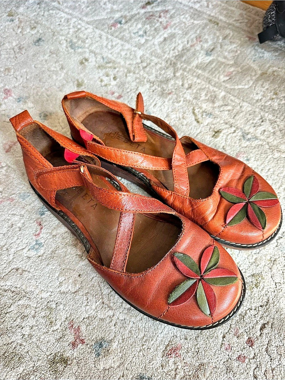 Women's orange Flower Sandals hand made leather sandals US 7